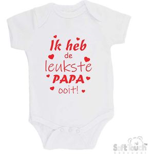 100% katoenen Romper ""Ik heb de leukste papa ooit!"" Vader Vaderdag Unisex Katoen Wit/rood Maat 68/74