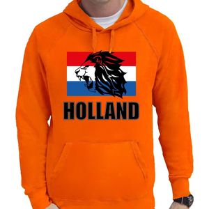 Oranje fan hoodie voor heren - met leeuw en vlag - Holland / Nederland supporter - EK/ WK hooded sweater / outfit L