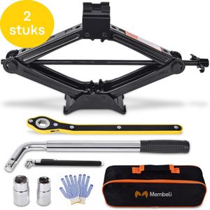 Membeli Autokrik - Complete, robuuste bandenwissel set - 2 stuks - Schaarkrik - Garagekrik - Auto krik met draagvermogen 2000 kg - Gereedschapsset - Zwart