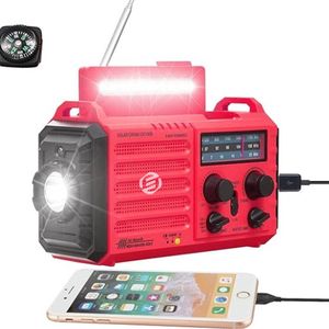 Equivera Noodradio - Noodradio - Emergency Radio - Survival Radio - Oorlog Radio - Opwindbare Radio - Solar Opwindbaar - Radio voor Rampen - SOS Alarm - Noodradio op Batterij - Draagbare Radio - AM/FM-Radio - Oplaadbare Batterij - Noodlader Telefoon