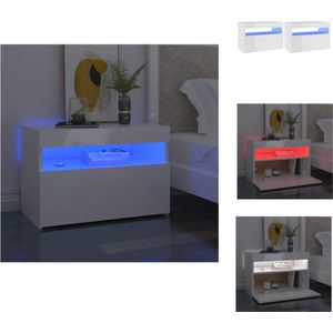 vidaXL Nachtkastjes LED-verlichting - Hoogglans wit - 60 x 35 x 40 cm - RGB - Set van 2 - Kast