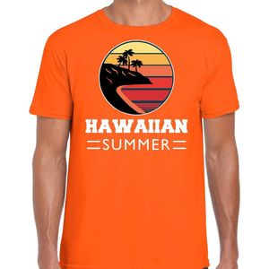 Hawaiian zomer t-shirt / shirt Hawaiian summer voor heren - oranje - beach party outfit / vakantie kleding / strand feest shirt L