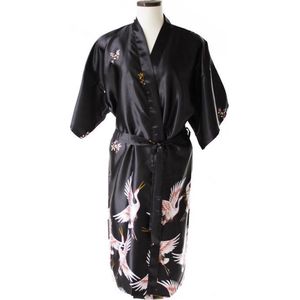 TA-HWA - Dames Kimono - met Kraanvogels - Zwart - Maat L