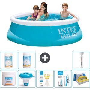 Intex Rond Opblaasbaar Easy Set Zwembad - 183 x 51 cm - Blauw - Inclusief Chloor - Chloordrijver - Testrips - Reparatiesetje - Scrubborstel - PH-waarde - PH-waarde - Thermometer
