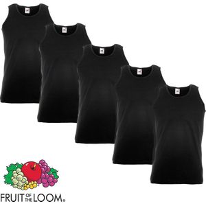5 Pack Fruit of the Loom Valueweight Sportshirt-Onderhemd Zwart Maat S