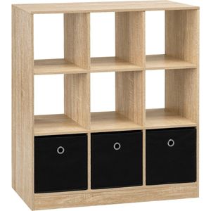 Néos® Boekenkast - Opbergkast met 9 Vakken - Hoogwaardig E1 MDF en niet geweven stof - Kleur Licht Eiken - 80x86.5x30cm