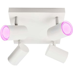 Ledvion LED plafondspot Wit 4-lichts, dimbaar, 5W, RGBWW, kantelbaar, GU10 fitting, opbouwmontage, Witte lamp, rechthoekige lamp, verlichting, IP20, GU10 fitting, incl. GU10 lamp