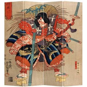Fine Asianliving Japans Kamerscherm Oosters Scheidingswand B160xH180cm 4 Panelen Japanse Samurai Minamoto no Tametomo