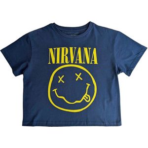 Nirvana - Yellow Happy Face Flower Sniffin Crop top - S - Blauw