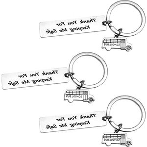3 schoolbussleutelhangers roestvrij stalen buschauffeursgeschenken - Zilver Eén maat Modern .