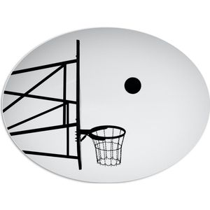 PVC Schuimplaat Ovaal - Bal Vallend in Basket (Zwart-wit) - 96x72 cm Foto op Ovaal (Met Ophangsysteem)