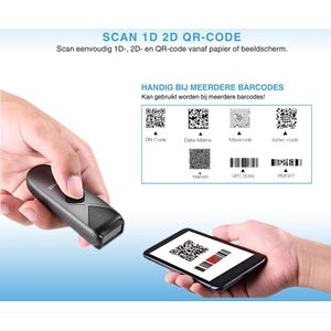 Parya Draadloze Mini Barcode Scanner - USB - QR - Bluetooth - Zwart