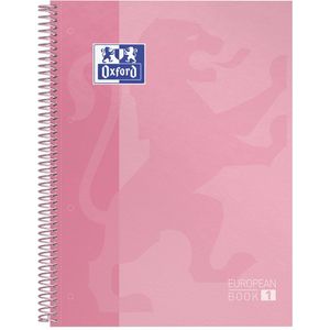 Oxford School Europeanbook - notitieboek - gekleurde rand - A4+ - ruit 5mm - 80 vel - 4 gaats - hardcover - roze