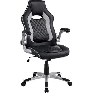 Bureaustoel, ergonomische draaistoel, gamingstoel met inklapbare armleuningen, in hoogte verstelbaar, pc-stoel met geïntegreerde hoofdsteun