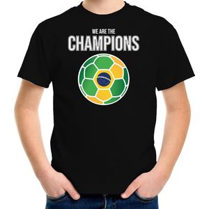 Brazilie WK supporter t-shirt we are the champions met Braziliaanse voetbal zwart kinderen 110/116