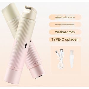Nieuw scheerapparaat met dubbele kop, elektrisch scheerapparaat, draagbaar scheerapparaat, 2-in-1 nat en droog, waterdicht elektrisch bikinitrimmer (roze kleurverloop)