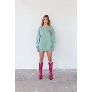 ZeBBz - sweater - tekst - BEAUTIFUL - groen - oversized - one size - all season