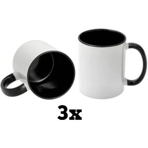 3x Sublimatiemokken met zwart - Leuke Cadeau Ideeën - Bedrukbare Sublimatiemok - Geschikt voor Bedrukken - Hoogwaardige Kwaliteit - Leuke Cadeau Ideeën - Vaatwasser- Perfect voor Sublimatie - 325ml