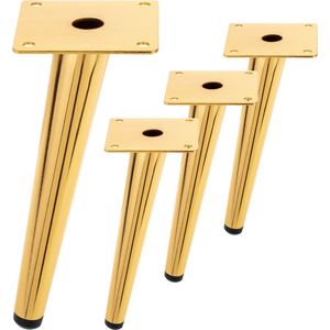 PrimeMatik - Set van 4 taps toelopende meubelpoten met antislipbescherming 20cm goudkleurig