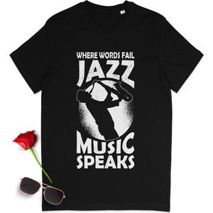 Jazz muziek t shirt - Jazz quote tshirt - Jazz fan t-shirt - Dames, heren tshirt met print - Tshirt met Jazz opdruk vrouwen en mannen - Unisex maten: S M L XL XXL XXXL - Shirt kleur: zwart.