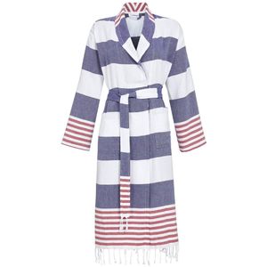 Katoenen gestreepte badjas donkerblauw - Blauw - Maat - 40
