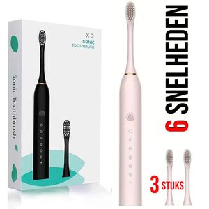 Allernieuwste.nl® Elektrische Tandenborstel Set - Ultrasone Smart Sonic - Roze - Incl. 3 Opzetborstels