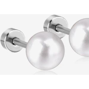 Oorstekers - oorbellen - kunstmatige parel - 8 mm - staal - anti allergisch - zilverkleur - draaisluiting