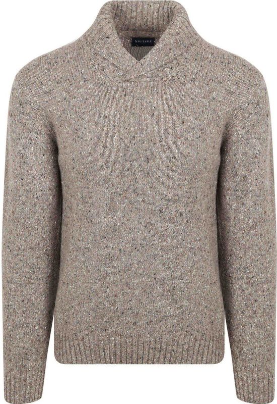 Suitable Trui Shawl Tweed Eco Wool Taupe - Maat M - Heren - Pullover
