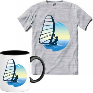 Windsurfer | Wind zeilen - Boot - Zeilboot - T-Shirt met mok - Unisex - Donker Grijs - Gemêleerd - Maat S