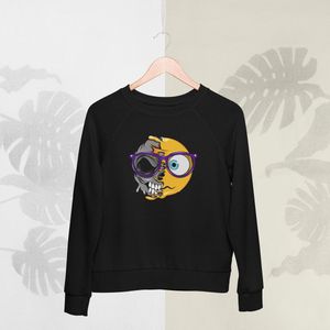Feel Free - Halloween Sweater - Smiley: Verward nerdgezicht - Maat S - Kleur Zwart