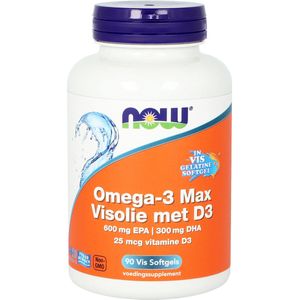 NOW - Omega 3 Max - Visolie - 90 Softgels - Met Vitamine D3 - EPA DHA