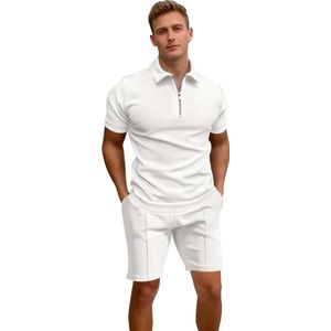 Heren Kledingset Deluxe - Wit - Vakantie - Kort - Korte Broek - Polo - Shirt