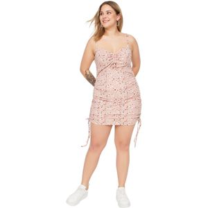 Trendyol Blauwe Gebreide Zomergebreide Jurk Met Uitsnijdingen En Plooien En Gedetailleerde Bloemenpatronen Tbbss22Ah0142