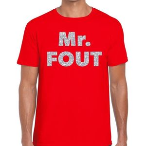 Mr. Fout zilveren glitter tekst t-shirt rood heren - Foute party kleding S