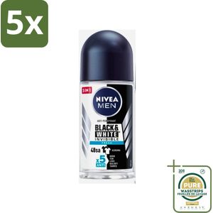 5 x Nivea - Men - Deodorant - Roller - Black & White Invisible Fresh - 50 ml - Grootverpakking - Deodorant Roller - Anti-Transpirant - 48 Uur Bescherming - Anti-Vlekken - Frisheid