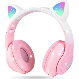 Bluetooth Hoofdtelefoon voor Kinderen met Kattenoren - Draadloos en Bedraad, HD Stereo Geluid, 10 uur Speeltijd, Veiligheidsvolumebegrenzing