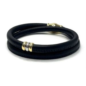 Nieuw! Jolla - dames armband zilver - leer - magneetsluiting - bedels - tweekleurig - Golden Touch - Zwart