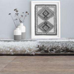 Tapijtenloods Milano Geblokt Hoogpolig Vloerkleed - Lichtgrijs Creme - 120x170 CM - Modern Tapijt