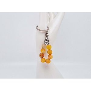 Sleutelhanger Natuursteen “Oranje frosted agaat” - 10 mm diameter van de korrel- Een mooi cadeau voor Moederdag, Vaderdag en voor familie en vrienden