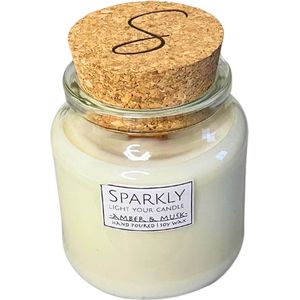 Sparkly Candles | Houten Lont Geurkaars | 100% Natuurlijk & Handgemaakt van Sojawas - Amber & Musk, 45 Branduren |