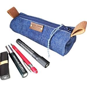 Toetie & Zo - Etui - Jeans - Rol - Blauw - Denim - Makeuptasje - Pennenetui - Handgemaakt - 20bx8hx8d