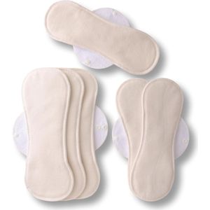 Racman - Wasbare Incontinentie Verbanden - Biologische Katoen - Set van 6 Stuks - Natuurlijk - 2 Afmetingen