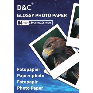 Fotopapier - Glossy Glanzend - 20 Vellen A4 Formaat - 210x297mm - 180 Gram per m²