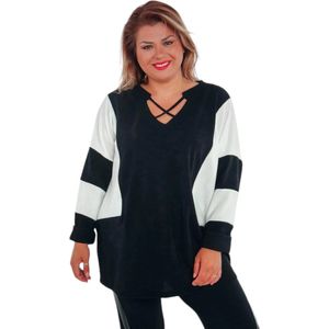 Dames trui zwart/wit plus size 46/48