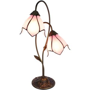 Tiffany Tafellamp 35*18*61 cm  Bruin Roze Kunststof Glas Tiffany Bureaulamp Tiffany Lampen Glas in Lood