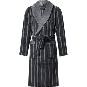 Gentlemen - heren badjas - coral fleece - black/grey stripe - L/XL