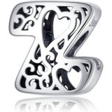 Zilveren alfabet bedel letter Z met hartjes