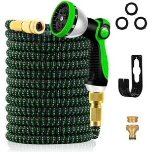 PolkaHome Uitbreidbare Tuinslang, Verbeterde 3-Laags Latex Slangpijp, 3/4"" & 1/2"" Metalen Connectoren, Duurzaam 3450d Weefsel, Flexibele Waterslang Zonder Knikken, 10 Functies Spray Pistool (15m)