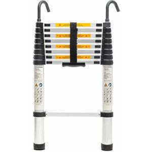 Telescopische Aluminium Vouwladder 3,2 m - Uitschuifbare Trapladder met Veiligheidsslot en 2 Afneembare Haken