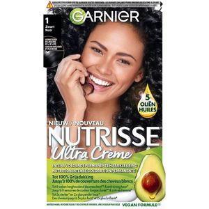 Garnier - Nutrisse Ultra Crème 1 - Haarkleuring - Zwart - Intens Voedend - Permanente Kleur - 1 stuk
